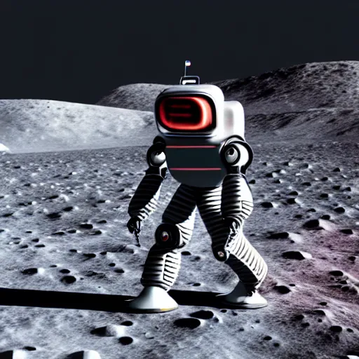 Prompt: a robot walking on the moon, octane render, 3D, extremely detailed