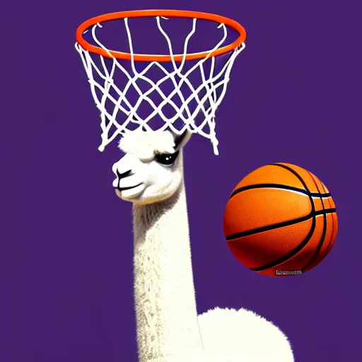 Image similar to a llama dunking a basketball, 4 k, digital art, high resolution, trending on artstation