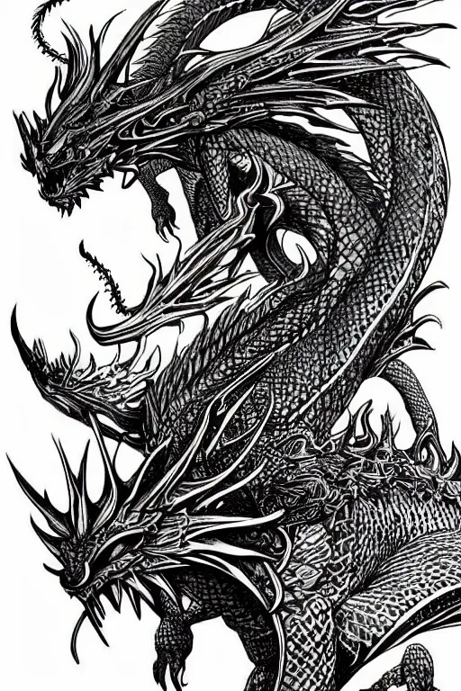 Image similar to dragon, black ink on paper, trending on artstation, beautiful, intricate, detailed