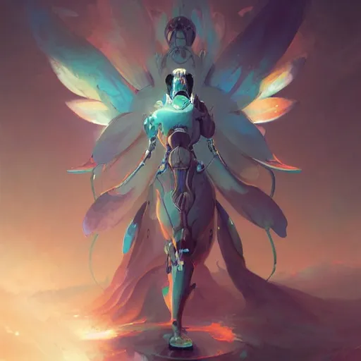 Image similar to a beautiful illustration of a robot seraphim by pete mohrbacher and guweiz and josan gonzalez, graphic novel