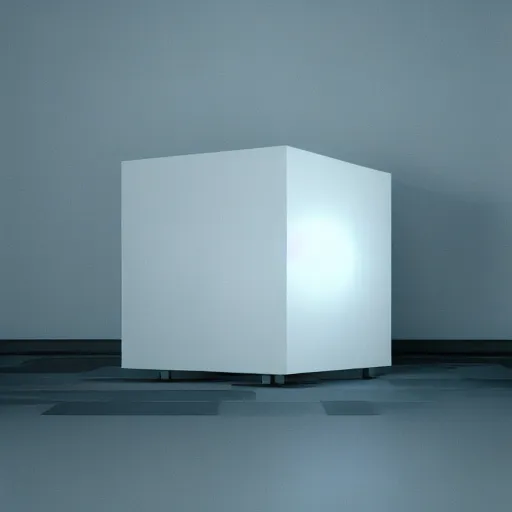 Image similar to a cube in a room with one light, octane render