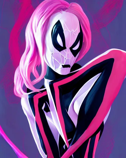 Prompt: portrait of Emma Stone as Spider-Gwen venom, art by lois van baarle and loish and ross tran and rossdraws and sam yang and samdoesarts and artgerm, middle shot, digital art, highly detailed, intricate, sharp focus, Trending on Artstation HQ, deviantart, unreal engine 5, 4K UHD image