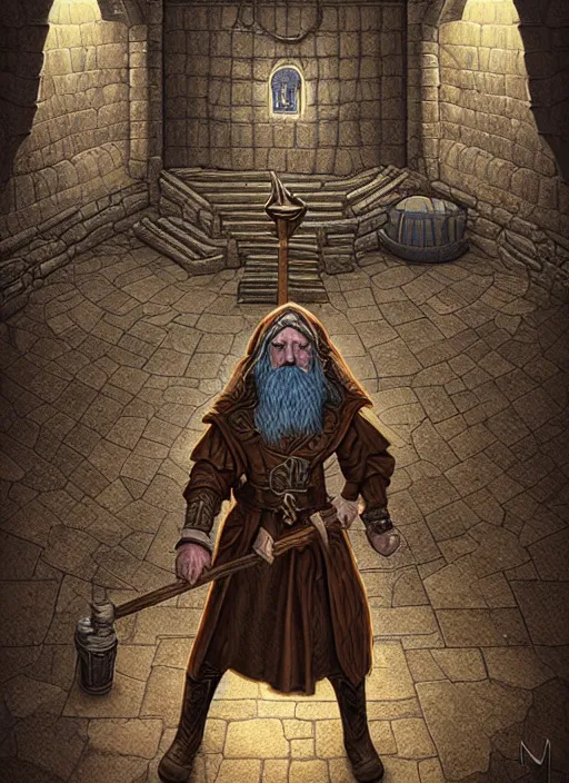 Prompt: highly detailed, hyper realistic wizard with a dungeon background by studio muti