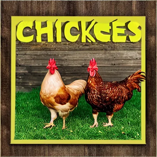 Prompt: chickens make an awesome album cover high detail ultra quality 4 k