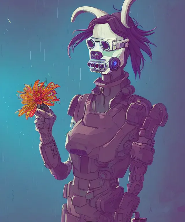 Prompt: a portrait of an anthropomorphic cyberpunk llama holding a flower, cyberpunk!, fantasy, elegant, digital painting, artstation, concept art, matte, sharp focus, illustration, art by josan gonzalez