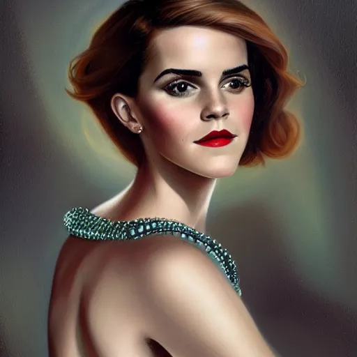 Image similar to a streamline moderne portrait of emma watson in the style of anna dittmann and donato giancola and charles dulac.