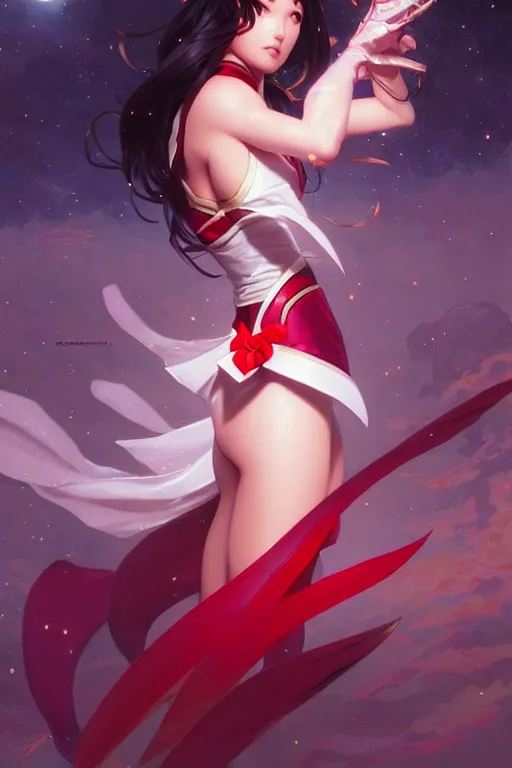 Image similar to Sailor Mars, fantasy, intricate, elegant, highly detailed, digital painting, artstation, concept art, matte, sharp focus, illustration, art by Artgerm and Greg Rutkowski and Alphonse Mucha