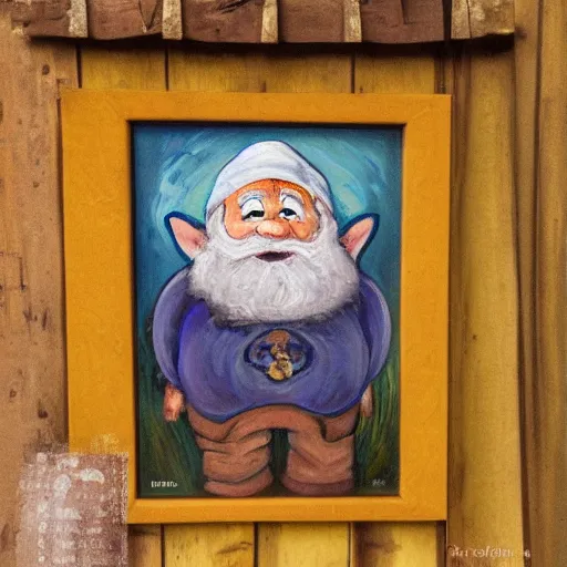 Image similar to a painting of a gnome in a barn, in the style of jenny nyström