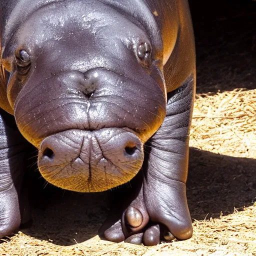 Image similar to A happy pygmy hippo taking a selfie