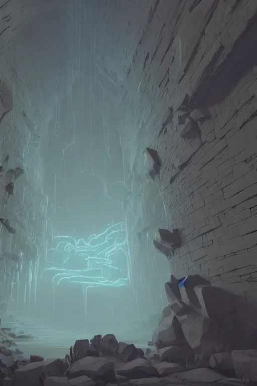 Image similar to Artwork by Beeple of the cinematic view of the Deadly Cave of Spirits, Infernal, Writings.