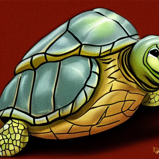 Prompt: mini turtle looking at camera, digital painting