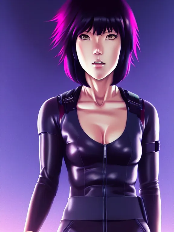 Image similar to a fullbody portrait of motoko kusanagi the major ghost in the shell : : stand alone complex, under repairs, maintenance : : by ilya kuvshinov, rossdraws, artgerm, sola digital arts, anti aliasing, raytracing : :