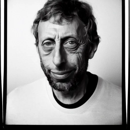 Prompt: Mugshot Portrait of Michael Rosen, taken in the 1970s, photo taken on a 1970s polaroid camera, grainy, real life, hyperrealistic, ultra realistic, realistic, highly detailed, epic, HD quality, 8k resolution, body and headshot, film still, front facing, front view, headshot and bodyshot, detailed face, very detailed face