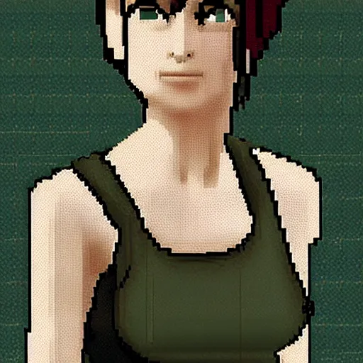 Prompt: Pixel art of Rebecca Chambers from the Resident Evil series