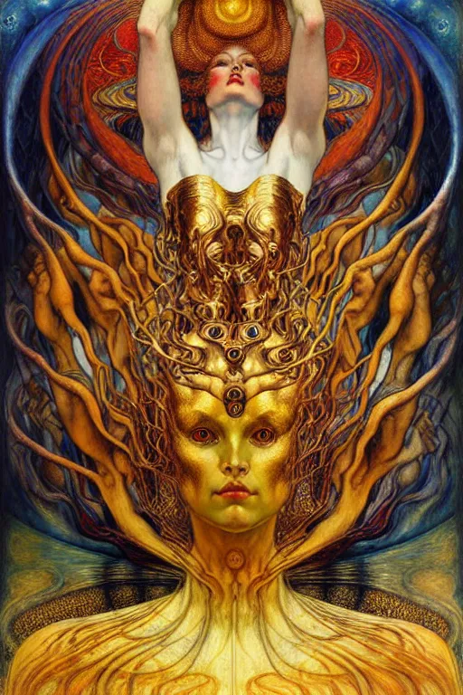 Image similar to Divine Chaos Engine by Karol Bak, Jean Delville, William Blake, Gustav Klimt, and Vincent Van Gogh, symbolist, visionary