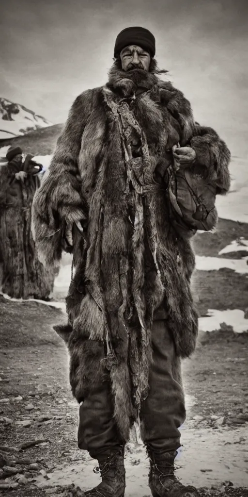 Prompt: Selknam man with corporal pain during the Hain Ceremony in Tierra Del Fuego in 1923, unreal 5, hyper realistic, realistic, photo realistic, dynamic lighting, highly detailed, cinematic landscape, studio landscape, studio lighting