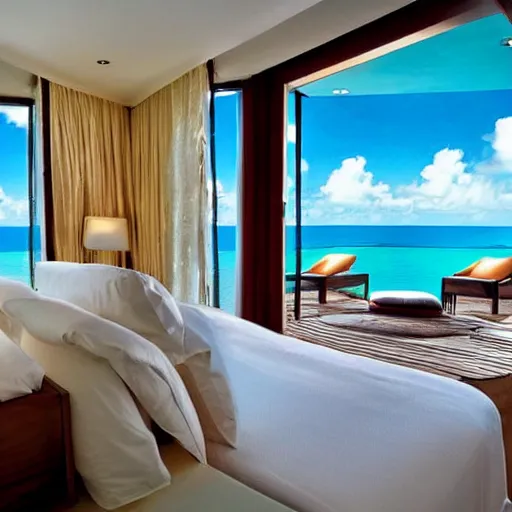 Image similar to bedroom at extremely expensive underwater hotel in the caribbean. high - fashion boutique hotel. portholes. a small leak. detailed beautiful photography.