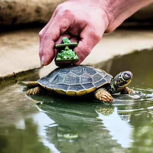 Image similar to pope holding a pond turtle, photography, Canon eos r3, 8k resolution