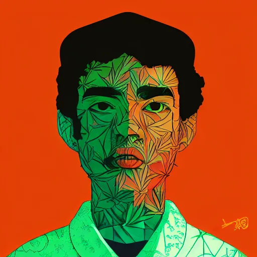 Image similar to Marijuana profile picture by Sachin Teng, symetrical, Organic Painting , Leaf Green, adidas, Green smoke, Impressive, Award Winning, Warm, Good Vibes, Positive, geometric shapes, energetic, intricate background, graffiti, street art:2 by Sachin Teng:4