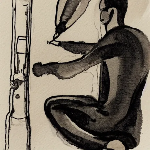 Prompt: doctor performing surgery on a rocket, monochrome watercolor painting