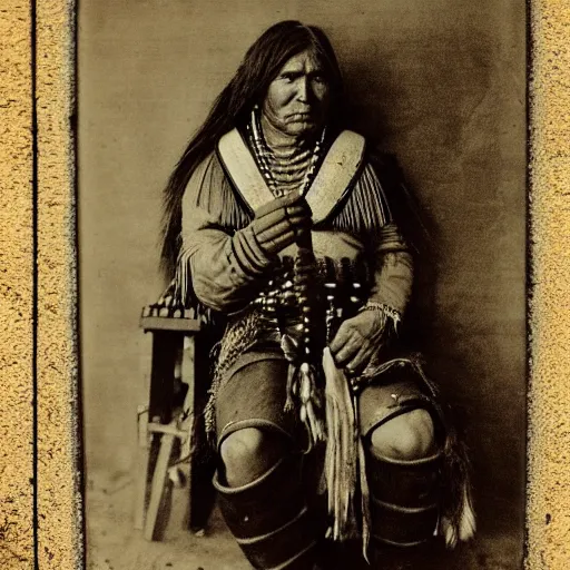 Image similar to Precolumbian America, Native American tribesmen, tribeswomen, tintype photograph, 1250 AD photograph