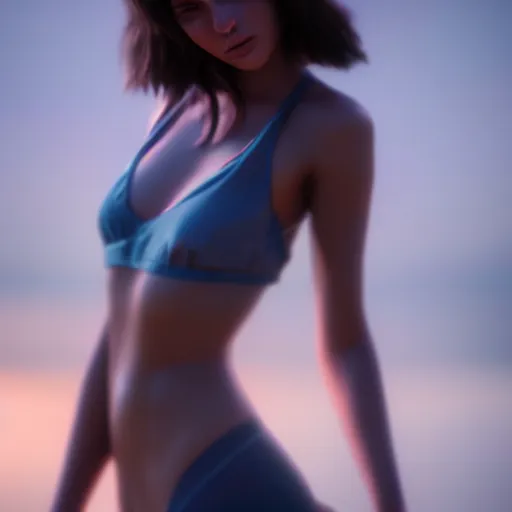 Image similar to a photorealistic hyperrealistic, girl on the beach, beautiful dynamic dramatic low - light moody lighting, cinematic atmosphere, artstation, concept design art, octane render, 8 k