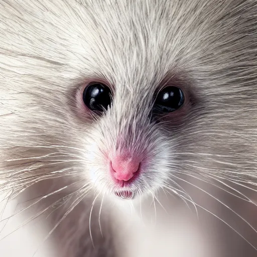 Prompt: fuzzy cute white messy curly short fur rat hdr photography award winning