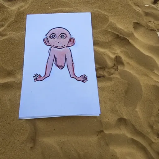 Prompt: an albino monkey relaxing on the beach, kid draw style