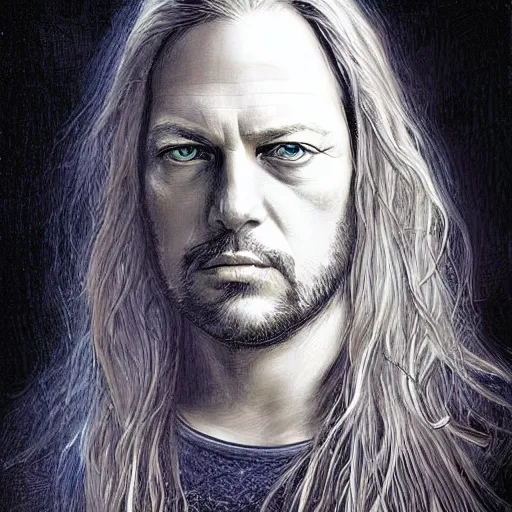 Image similar to amazing artgerm portrait of david gilmour as a preraphaelite painting, collaboration with j. scott campbell and artgerm with edward burn jones