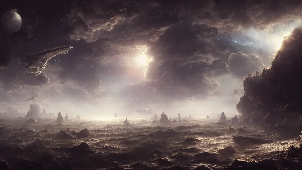 Prompt: approaching the dyson swarm in space. andreas achenbach, artgerm, mikko lagerstedt, zack snyder 3 8 4 0 x 2 1 6 0