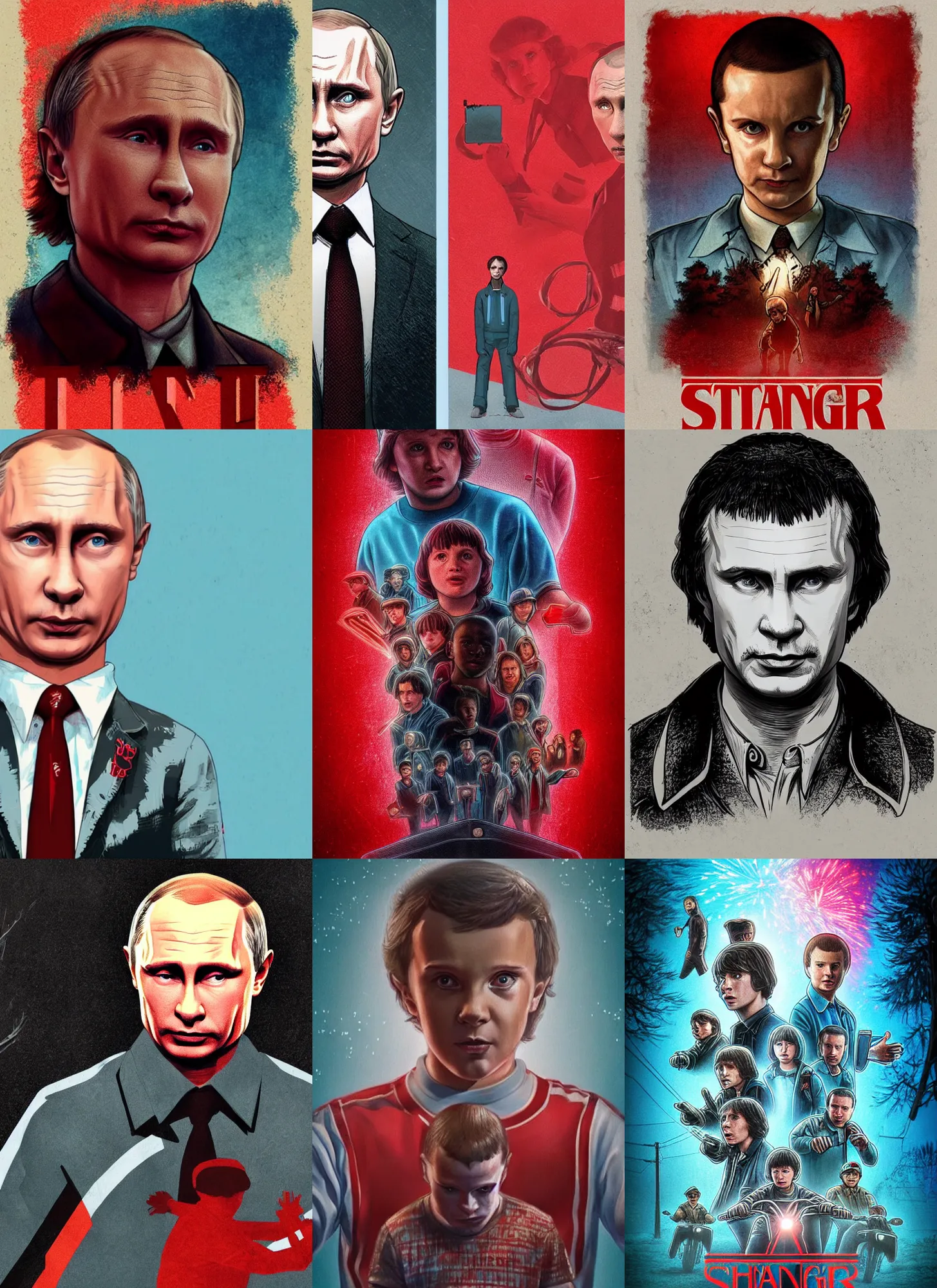 Prompt: vladimir putin in stranger things featured on artstation detailed