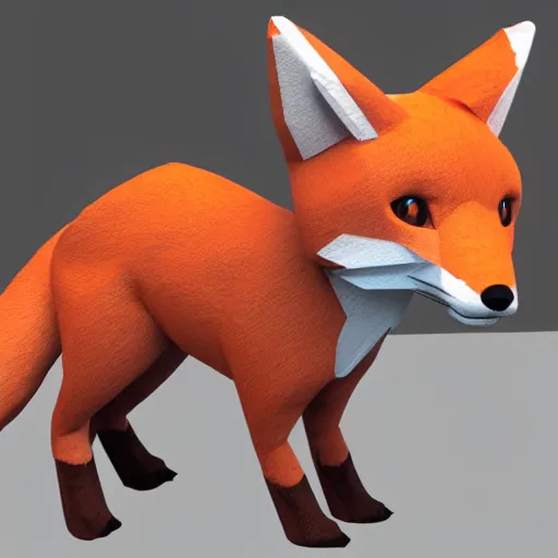 Image similar to Low Poly 3D render of a plush fox, digital art, trending on artstation