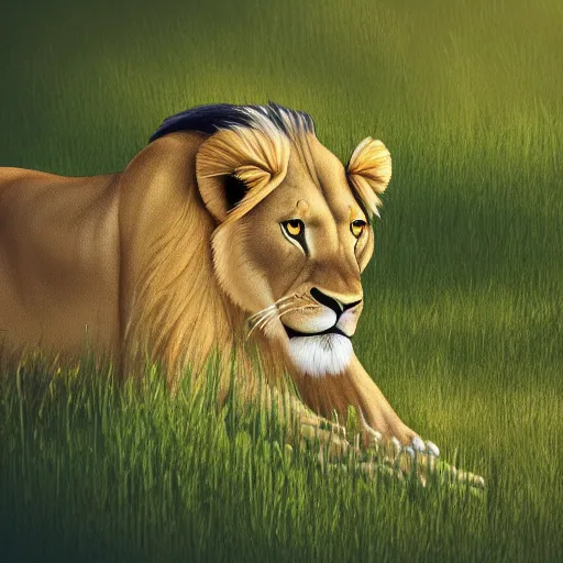 Prompt: Vector illustration of a full body lion in a meadow, Disney Department, sharp focus, 4k