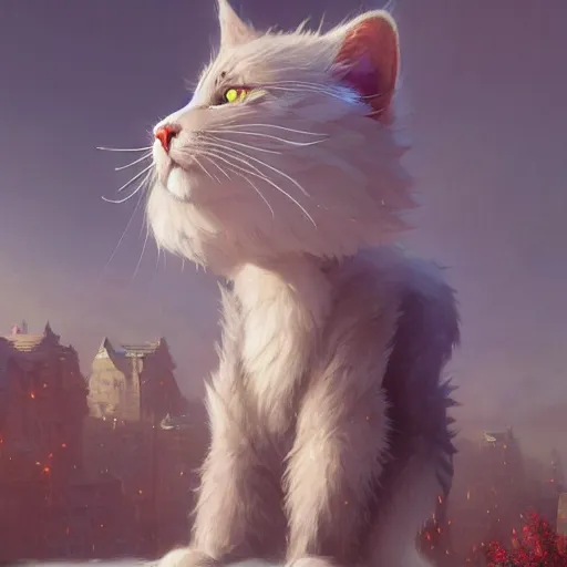 Image similar to highly detailed cat furry, fursona, furry art, white fur, stephen bliss, unreal engine, fantasy art by greg rutkowski, loish, rhads, ferdinand knab, makoto shinkai and lois van baarle, ilya kuvshinov, rossdraws, tom bagshaw, global illumination, radiant light, detailed and intricate environment