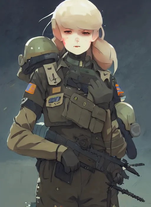 Image similar to portrait of cute soldier girl, black sky background urban landscape illustration concept art anime key visual trending pixiv fanbox by wlop and greg rutkowski and makoto shinkai and studio ghibli and kyoto animation soldier clothing military gear realistic anatomy mechanized german shepard