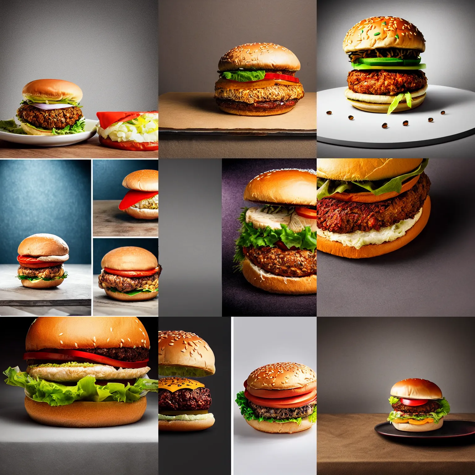 Prompt: a realistic chicken inside a hamburger, food photography, studio lighting, highly detailed