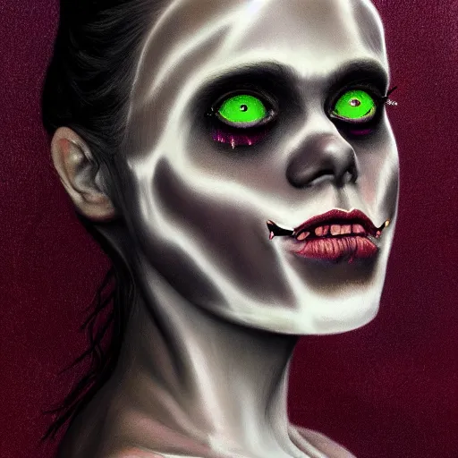 Image similar to A very detailed horrifying portrait painting of the princess of darkness, inverted skin colors, occult, 8k, trending on artstation cgsociety, masterpiece, in the style of DiscoDiffusion.