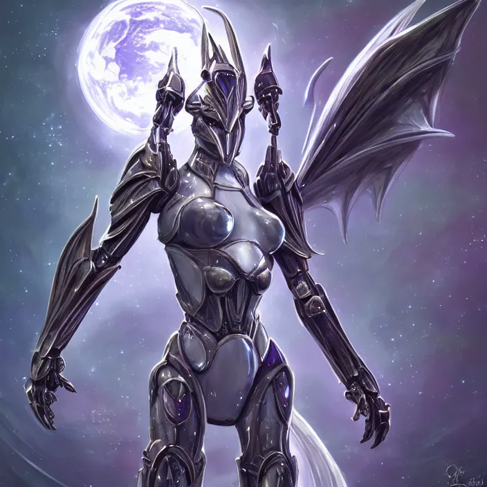 Image similar to goddess shot, galactic sized stunning beautiful anthropomorphic robot mecha female dragon, in space, larger than planets, posing elegantly, the earth a mere marble in her claws, detailed silver armor, epic proportions, epic scale, detailed digital art, ultra detailed, furry art, macro art, dragon art, giantess, warframe fanart, furaffinity, deviantart, realistic