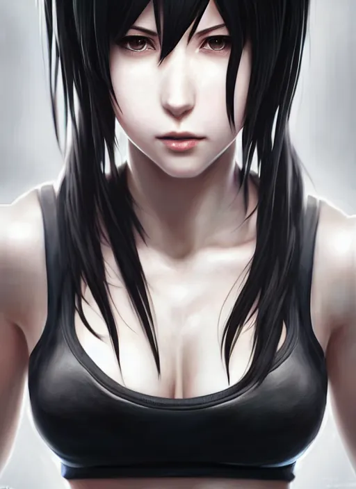 Image similar to portrait of tifa lockhart, final fantasy, art by artgerm, wlop, loish, ilya kuvshinov, 8 k hyperrealistic, hyperdetailed, beautiful lighting, detailed background, depth of field, symmetrical face, frostbite 3 engine, cryengine,