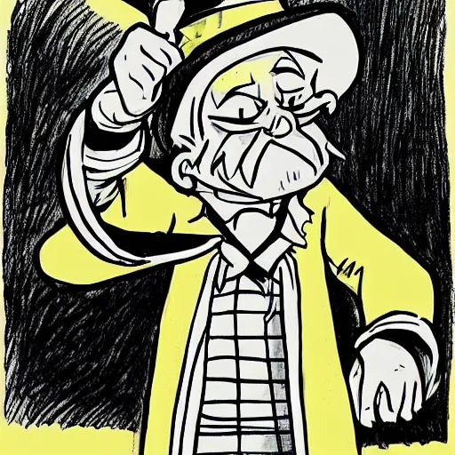 Image similar to neat ink drawing of small cartoon wizard in robe and tophat by Bill Waterson by Rutkowsky,