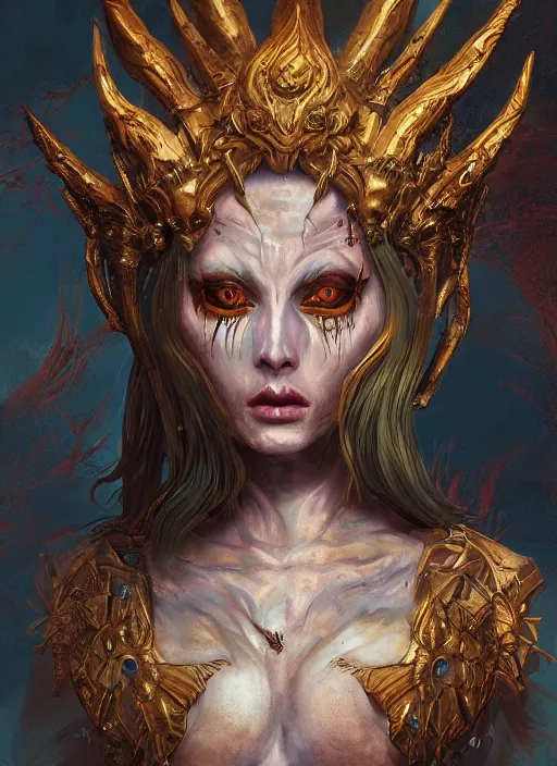 Prompt: painting of a creepy mythical goddess, highly detailed, digital painting, artstation, concept art, smooth, sharp focus, illustration, illustration by andy brase, 8 k