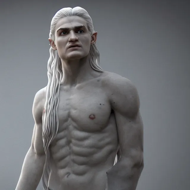 Image similar to marble sculpture of legolas, realistic, unreal engine render, octane render, hyper realistic, photo, 8 k, cinematic lighting