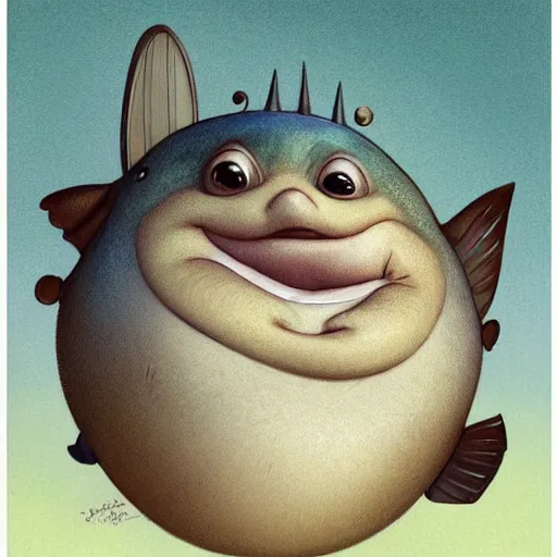 Image similar to ( ( ( ( ( obese rotund flabby cartoon catfish. muted colors. ) ) ) ) ) by jean - baptiste monge!!!!!!!!!!!!!!!!!!!!!!!!!!! by beeple and james gilleard and justin gerard