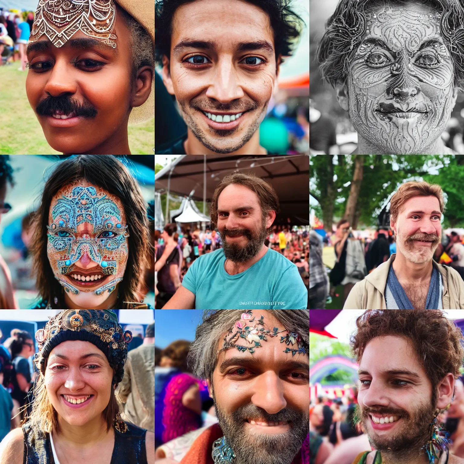 Prompt: the face of a happy and calm person at a festival who has glimpsed the fourth dimension, intricately detailed, beautiful face, detailed eyes, award winning, 8 k