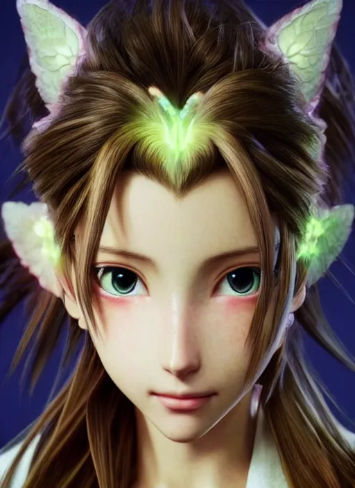 Prompt: Aerith Gainsborough stares intently at you. a bit surreal. ultra detailed painting at 16K resolution and epic visuals. epically surreally beautiful image. amazing effect, image looks crazily crisp as far as it's visual fidelity goes, absolutely outstanding. vivid clarity. ultra. iridescent. mind-breaking. mega-beautiful pencil shadowing. beautiful face. Ultra High Definition. processed twice. polished marble.