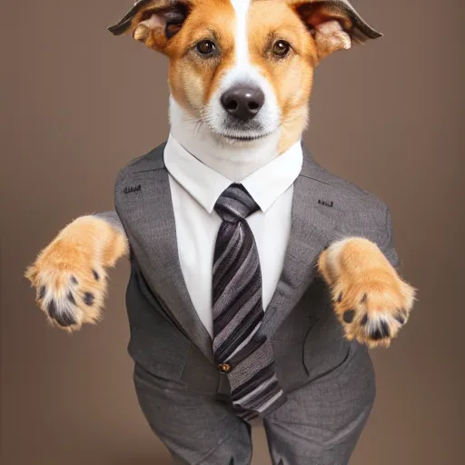 Prompt: dog wearing a suit, studio portrait