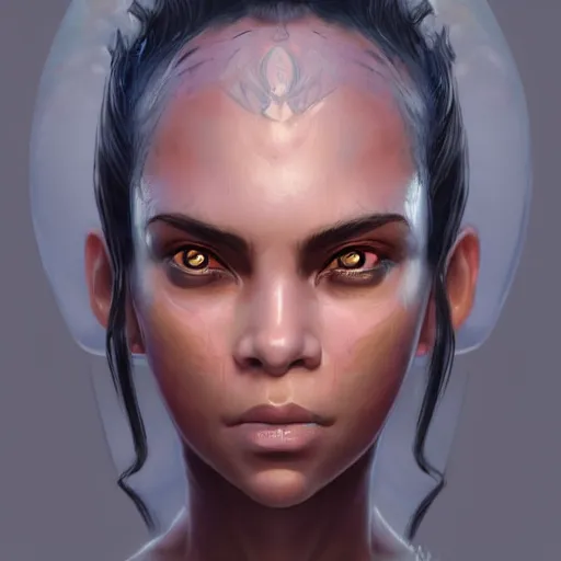 Image similar to beautiful, very strong, mixed race, female, aged 4 0, face, no makeup, head shot, fantasy, highly detailed, digital painting, artstation, concept art, smooth, sharp focus, illustration, art by brom