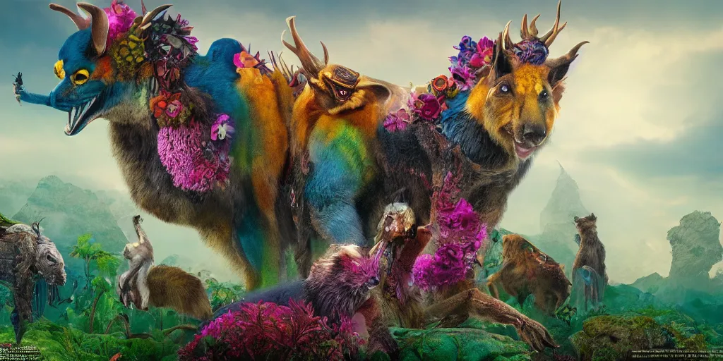 Image similar to a colorful fauna animal, lowbrow, 8 k, matte painting, fantasy, avatar movie