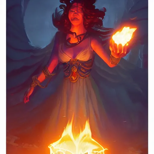 Image similar to The sorceress casting a fireball, Official Hearthstone artwork by Greg Rutkowski in Hearthstone Art style