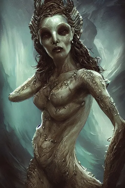 Image similar to beautiful siren, creature concept art, weta studios, Guillermo Del Toro,